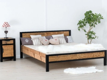 Pat Rustic Loft , Lemn masiv rustic, 90 cm, 140 cm, 160 cm sau 180 x 200 cm