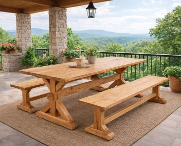 Set Masa si 2 Bancute Lemn Masiv Serenata 200 cm, ideal pentru terasa sau foisor (Copy 1)