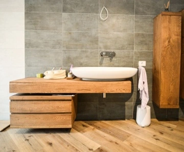 Set Mobilier baie Alexandros Stejar Masiv, blat lavoar cu sertare si 1 dulap - Img 6