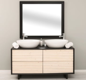 Set Mobilier de Baie dublu Pianno, masca pentru doua lavoare + oglinda 150 x 50 x 76 cm - Img 3