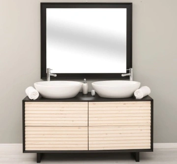 Set Mobilier de Baie dublu Pianno, masca pentru doua lavoare + oglinda 150 x 50 x 76 cm - Img 3