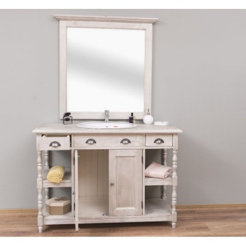 Set mobilier de baie, masca lavoar + oglinda lemn masiv, 128 x 54 x 191 cm - Img 5