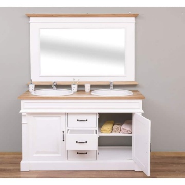 Set mobilier masca de baie + oglinda, lemn masiv brad + stejar, 150 x 51 x 91 cm - Img 6