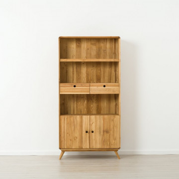 Biblioteca cu 2 usi 2 sertare Sahara, Lemn masiv rustic, 100 x 40 x 200 cm - Img 3
