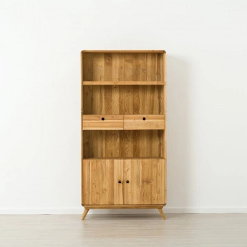 Biblioteca cu 2 usi 2 sertare Sahara, Lemn masiv rustic, 100 x 40 x 200 cm - Img 3