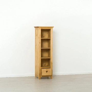 Biblioteca Rustic Floare de Colt Mini cu 4 rafturi si 1 sertar, Lemn masiv 50 x 43 x 160 cm - Img 4