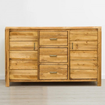 Bufet cu 2 usi si 3 sertare Colibri, Lemn masiv rustic, 160 x 46 x 85 cm - Img 2