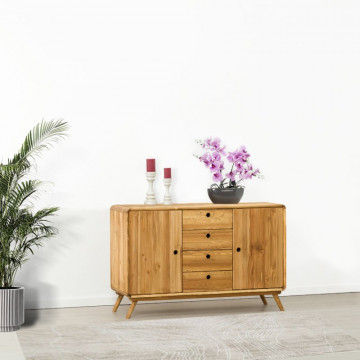 Bufet cu 2 usi si 4 sertare Sahara, Lemn masiv rustic, 133 x 45 x 85 cm - Img 1