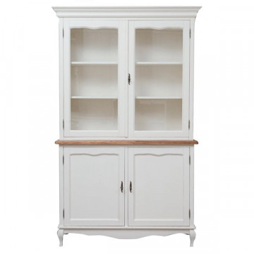 Bufet cu vitrina Toscana Charme cu 2 x 2 usi lemn masiv tei, alb unt + natur antik, 125 x 42 x 207 cm - Img 6
