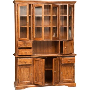 Bufet cu vitrina Toscana nuc antik lemn masiv de tei, 156 x 50 x 200 cm - Img 3
