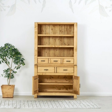 Bufet de bucatarie 2 usi si 5 sertare Ecuador, Lemn masiv rustic, 110 x 50/42 x 195 cm - Img 2