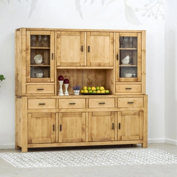 Bufet de bucatarie 8 usi si 6 sertare Ecuador, Lemn masiv rustic, 220 x 50/42 x 200 cm