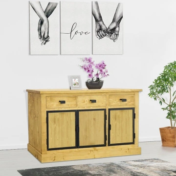 Bufet lemn masiv Industrial Wood 3 usi si 3 sertare, 156 x 50 x 90 cm