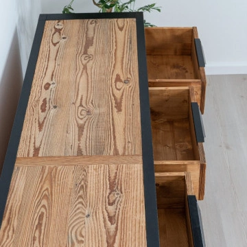 Bufet Rustic Loft 4 usi si 4 sertare, Lemn masiv rustic, 200 x 50 x 90 cm - Img 2