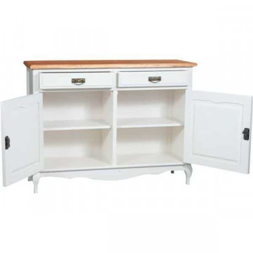 Bufet Toscana Charme cu 2 usi si 2 sertare lemn masiv tei, alb unt + natur antik, 123 x 42 x 92.5 cm - Img 2