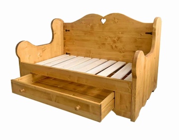 Canapea Rustic Flame lemn masiv, model cu sertar si tapiterie, 148 x 92 x 90 cm - Img 2