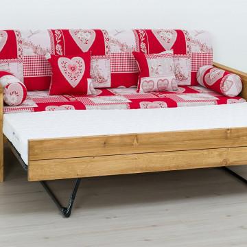 Canapea Rustica Colibri, model extensibil cu tapiterie, Lemn masiv rustic, 206 x 88 x 72 cm - Img 6