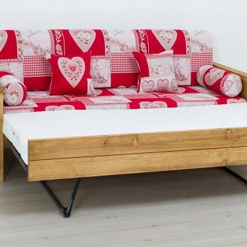 Canapea Rustica Colibri, model extensibil cu tapiterie, Lemn masiv rustic, 206 x 88 x 72 cm - Img 6