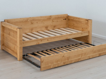 Canapea Rustica Ecuador model extensibil cu tapiterie, Lemn masiv rustic, 206 x 90 x 70 cm - Img 7