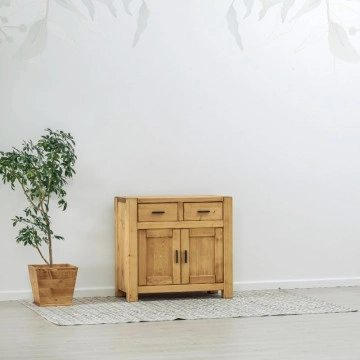 Comoda 2 usi si 2 sertare Ecuador, Lemn masiv rustic, 90 x 46 x 85 cm - Img 5