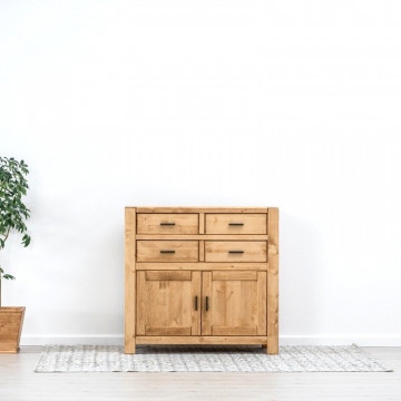 Comoda 2 usi si 4 sertare Ecuador, Lemn masiv rustic, 110 x 50 x 105 cm - Img 4