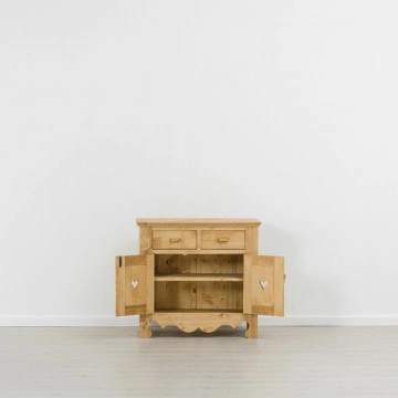 Comoda Cabana cu 2 usi 2 sertare, Lemn masiv rustic, 90 x 46 x 85 cm - Img 3