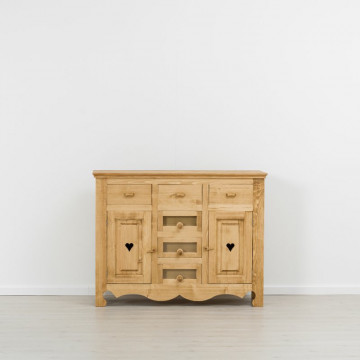 Comoda Cabana cu 2 usi 6 sertare, Lemn masiv rustic, 149 x 47 x 96 cm - Img 4