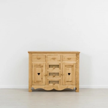 Comoda Cabana cu 2 usi 6 sertare, Lemn masiv rustic, 149 x 47 x 96 cm - Img 4