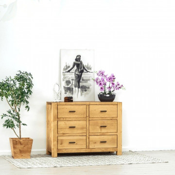 Comoda Ecuador cu 6 sertare, Lemn masiv rustic, 120 x 48 x 90 cm - Img 1
