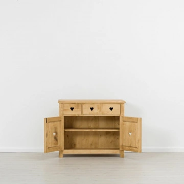 Comoda Rustic Floare de Colt 2 usi si 3 sertare, Lemn masiv 106 x 42 x 89 cm - Img 2
