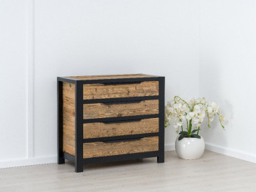 Comoda Rustic Loft 4 sertare, Lemn masiv rustic, 100 x 50 x 90 cm - Img 4