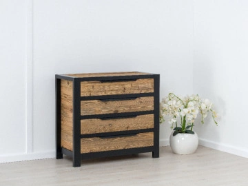 Comoda Rustic Loft 4 sertare, Lemn masiv rustic, 100 x 50 x 90 cm - Img 4