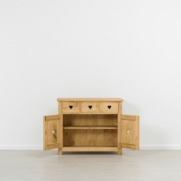 Comoda Rustic Love 2 usi si 3 sertare, Lemn masiv rustic, 106 x 42 x 89 cm - Img 2