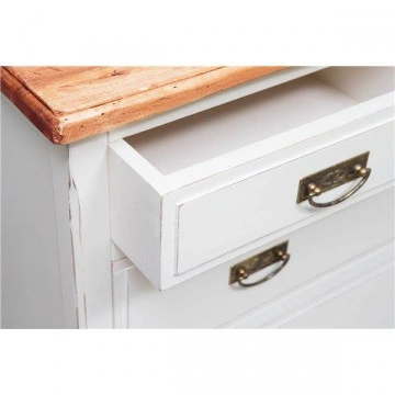 Comoda Toscana Charme 5 sertare lemn masiv tei, alb unt + natur antik, 100 x 45 x 106 cm - Img 5