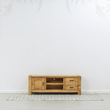 Comoda TV 1 usa, 2 sertare si 2 nise Ecuador, Lemn masiv rustic, 140 x 42 x 50 cm - Img 3