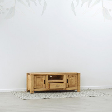 Comoda TV 2 usi, 1 sertar si nisa Ecuador, Lemn masiv rustic, 140 x 50 x 52 cm - Img 3