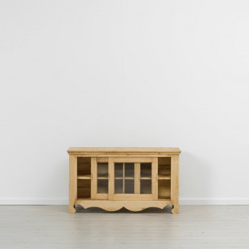 Comoda TV Cabana cu 2 usi culisante, Lemn masiv rustic, 130 x 57 x 72 cm - Img 3