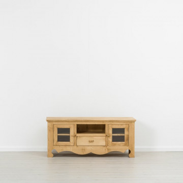Comoda TV Cabana cu 2 usi si 1 sertar si nisa, Lemn masiv rustic, 140 x 50 x 60 cm - Img 3