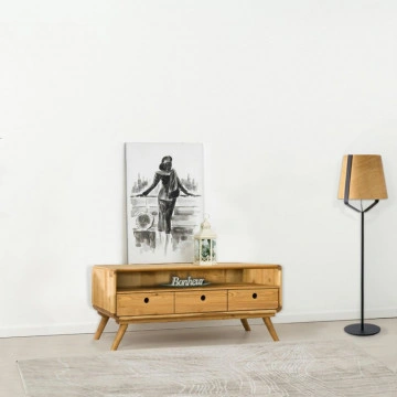 Comoda TV cu 3 sertare si nisa Sahara, Lemn masiv rustic, 100 x 40 x 50 cm