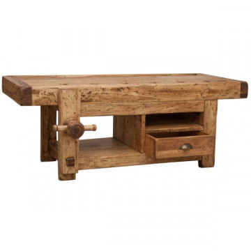Comoda TV Dolce Toscana, model banc tamplar natur antik lemn tei, 120 x 65 x 45 cm - Img 2