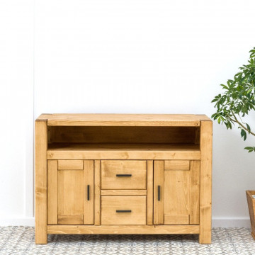 Comoda TV Ecuador 2 usi, 2 sertare si nisa, Lemn masiv rustic, 120 x 50 x 85 cm - Img 3