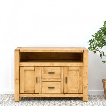 Comoda TV Ecuador 2 usi, 2 sertare si nisa, Lemn masiv rustic, 120 x 50 x 85 cm - Img 3