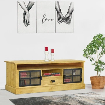 Comoda TV lemn masiv Industrial Wood, 2 usi si 1 sertar, 160 x 40 x 60 cm - Img 2