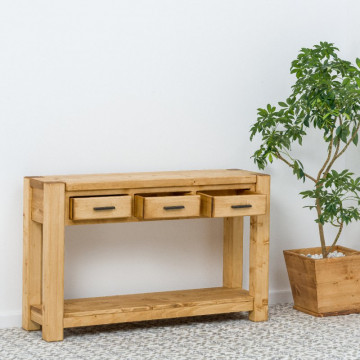 Consola cu 3 sertare Ecuador, Lemn masiv rustic, 119 x 35 x 75 cm - Img 2