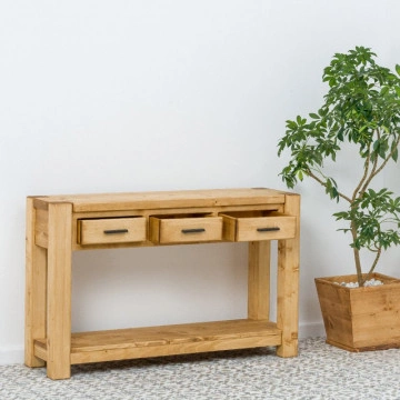 Consola cu 3 sertare Ecuador, Lemn masiv rustic, 119 x 35 x 75 cm - Img 2