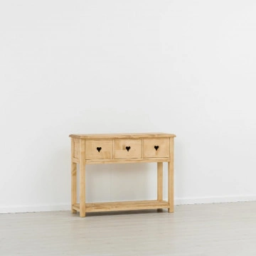 Consola Rustic Floare de Colt cu 3 sertare, Lemn masiv 114 x 42 x 89 cm - Img 4