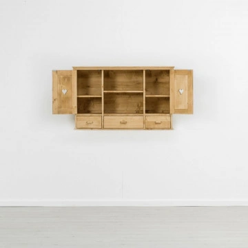 Corp de bucatarie Cabana cu 2 usi, 3 sertare, lemn masiv rustic, 120 x 38 x 75 cm - Img 5
