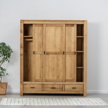 Dulap 3 usi culisante si 3 sertare Ecuador, Lemn masiv rustic, 175 x 55 x 200 cmv - Img 4
