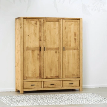 Dulap 3 usi si 3 sertare Ecuador, Lemn masiv rustic, 175 x 55 x 200 cm