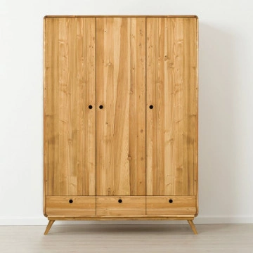 Dulap cu 3 usi 3 sertare Sahara, Lemn masiv rustic, 141 x 55 x 200 cm - Img 2